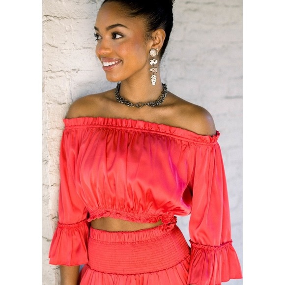Tops - Shug Crop Top Watermelon Doris‎ NWT$248 Large Off Shoulder